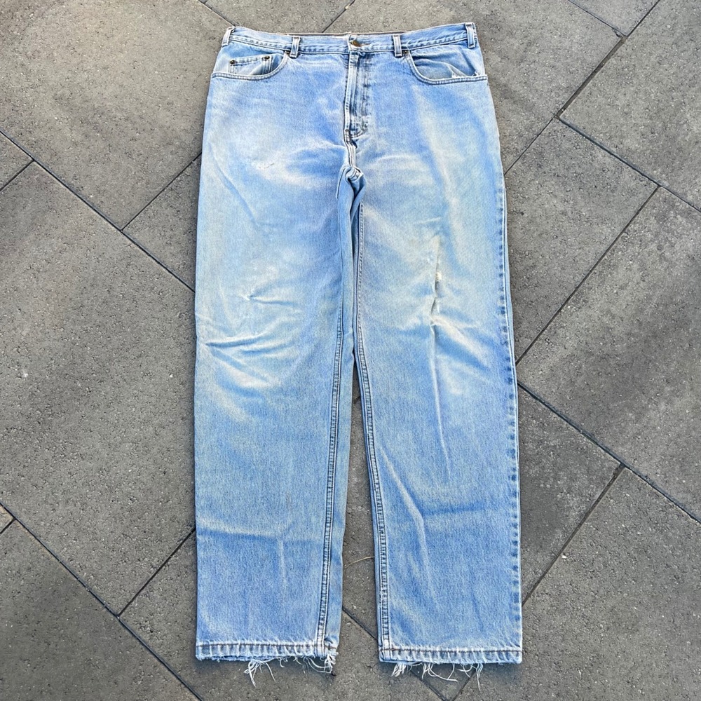 Vintage Number 7 Jeans Mens 38x32 Light Wash Distressed Frayed Hem Denim Pants